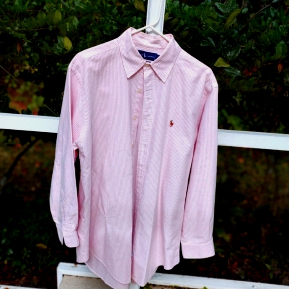 Pink white striped Ralph Lauren logo polo shirt - Picture 1 of 4